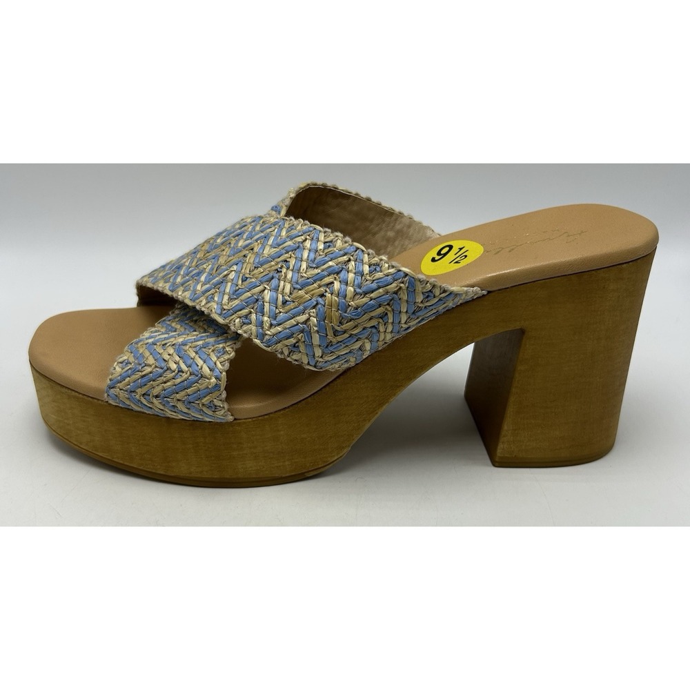 Avellini Sandals Womens 9.5 Leather Block Heel 4" Slip On Blue Ratan Italy